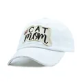 Vintage distressed white washed cotton baseball cap with a CAT mom embroidered patch design - One Size / White
