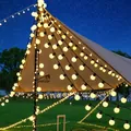 Warm white G50 LED globe string lights for outdoor camping and festive tent decor - 10 Meters 40 Lights (Battery + USB) / White 5cm Globe