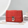 Elegant red tweed chain shoulder bag with gold-tone hardware for women's fashion - Red And Gold Tweed / Burgundy