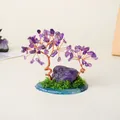 Handcrafted amethyst crystal money tree decor on natural blue agate slice base stand - Amethyst Style