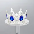 Elegante corona de plata con diamantes de imitación azules para decoración de tartas - Strass Azul Real / Plateado