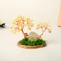 Natural citrine gemstone tree ornament on agate slice base decorated with moss - Citrine Style