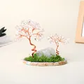 Handcrafted clear quartz crystal money trees on natural agate slice with moss base decor - Clear Quartz Style
