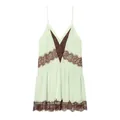 Detail of mint green camisole dress with elegant brown lace patchwork and V-neckline - XS / Light Green