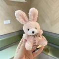 Mignon porte-clés en peluche lapin rose avec un petit nœud à carreaux pour sac - 8cm / Lapin Rose