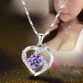 Elegante collana cuore argento con pendente cristallo viola per collezione donna - Ciondolo Solo (Senza Catena) / Viola