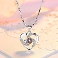 Elegante collana con pendente a cuore in argento con scintillante zircone al centro - Set (Con Collana) / Bianco