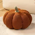 Gros plan d'un coussin en peluche citrouille orange doux en tissu bouclé avec texture - 20cm (Compressé) / Marron