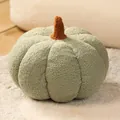 Détail d'un coussin citrouille en peluche bouclée verte sur un tapis blanc moelleux - 20cm (Compressé) / Vert clair