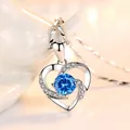 Collana con ciondolo a cuore in argento S925 con pietra di zircone blu centrale - Ciondolo Solo (Senza Catena) / Blu