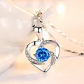 Elegant S925 silver heart pendant necklace featuring a central blue zircon stone - Pendant Only (Without Chain) / Blue