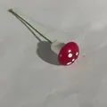 Miniature red foam mushroom ornament with white dots and green wire stem for DIY decor - Rose Red