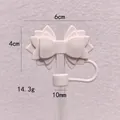 Pink silicone bow straw cover for Stanley cup with 10mm size dimensions. - Crystal Pink