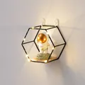 Creative hexagonal black wall shelf with wooden base and product dimensions displayed - Small (16.5x14.5x9.5cm) / Black