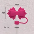 Detailed dimensions of pink silicone bow straw topper for 10mm straws - Rose Red