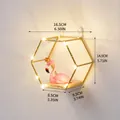 Gold hexagonal wall shelf with LED fairy lights and wooden base for room decor - Small (16.5x14.5x9.5cm) / Gold