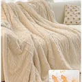 Couverture en velours crème épaisse d'hiver avec motifs torsadés et losanges texturés - Couverture Bébé-70x100cm / Blanc Cassé