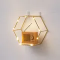 Modern golden hexagonal wall shelf with LED fairy lights for room wall decoration - Medium (23.5x20.5x9.5cm) / Gold