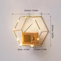 Modern golden hexagonal wall shelf with LED fairy lights for room wall decoration - Medium (23.5x20.5x9.5cm) / Gold