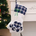 Blue plaid pet paw Christmas stocking with fish bone charms hanging decoration - Cat Paw Style / Blue Cat Paw