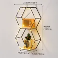 Moderna scaffale a muro esagonale in metallo con ripiani in legno e luci LED decor - Doppio Esagono Verticale / Nero