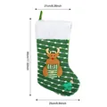 Large green Christmas stocking with 3D reindeer plush decoration, 44cm x 25cm size - Knitted Dotted Reindeer Style / 44x25cm