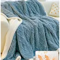 Couverture épaisse en polaire corail bleue à motifs losanges pour canapé et sieste. - Couverture Enfant-100x150cm / Bleu Brume