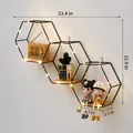 Scaffale da parete esagonale geometrico con luci a LED per decorazione creativa - Triplo Esagono Inclinato / Nero