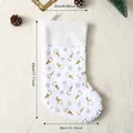 White plush Christmas stocking with gold gnomes, 17.7 inch festive gift bag - White Faux Fur Rudolph Style / 45x26cm