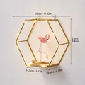 Scaffale a muro esagonale dorato con luci LED e base in legno naturale per decorazione domestica - Grande (29x25x10.5cm) / Oro