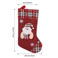 Large red burlap Christmas stocking with plaid accents and Santa Claus applique - Burlap Snowflake Santa Claus Style / 45x26cm