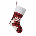Calcetín de Navidad de cuadros rojos y negros con reno blanco y detalle de felpa - Estilo Reno (SDW082)