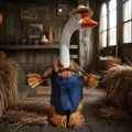 Tenue de cowboy faite main pour oie de porche dans un décor de grange rustique - Épouvantail