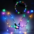 Glowing white LED fairy wings and matching floral headband set for children party dress - LED Wings and Wreath Set / Two-Piece Set / White