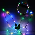 LED glowing butterfly wings with colorful flower wreath for kids holiday party cosplay - LED Wings and Wreath Set / Two-Piece Set / Green
