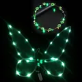 Glowing green LED butterfly fairy wings and matching floral rose headband costume set - LED Wings and Wreath Set / Two-Piece Set / Green