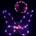 Pink LED butterfly wings and flower headband set for girl's party decoration - LED Wings and Wreath Set / Two-Piece Set / Pink