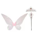 Set de disfraz de alas de mariposa rosa y plata con tiara y varita para niñas - Set de Alas y Tiara / Set de tres piezas / Rosa
