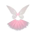 Conjunto de disfraz de alas de mariposa rosa y falda tutú para fiestas infantiles - Set de Alas y Falda de Tutú / Set de dos piezas / Rosa