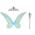 Set de disfraz de alas de hada con varita y tiara para niñas alas de mariposa azul - Set de Alas y Tiara / Set de tres piezas / Azul