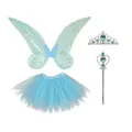 Children's light blue fairy costume set including wings, tutu skirt, tiara, and wand - 4 Pieces Set (Wings Tutu Tiara Wand) / Four-Piece Set / Blue