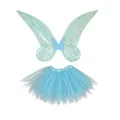 Light blue shimmering fairy wing set with matching tutu skirt for girls party costumes - Wings and Tutu Skirt Set / Two-Piece Set / Blue