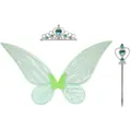 Green fairy butterfly wings set for girls with sparkling heart tiara and magic wand - Wings and Tiara Set / Three-Piece Set / Green