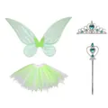 Girls green fairy wing costume set includes tutu tiara and magic wand accessory - 4 Pieces Set (Wings Tutu Tiara Wand) / Four-Piece Set / Green