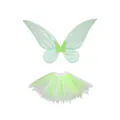 Light green butterfly fairy wings and fluffy tutu skirt set for girl's party costume - Wings and Tutu Skirt Set / Two-Piece Set / Green