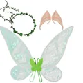 Fairy wing costume set with green floral wreath and elf ears for kids party cosplay - Wings Wreath and Elf Ears Set / Three-Piece Set / Green