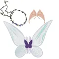 Complete girls fairy costume set featuring butterfly wings, elf ears and purple flower crown - Wings Wreath and Elf Ears Set / Three-Piece Set / Purple