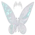 Iridescent white butterfly fairy wings with sparkling glitter elf ears costume set for kids - White Wings and Elf Ears Set / Two-Piece Set / White