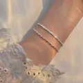 Detailed view of 925 silver plated double-layer bracelet with bean chain and star zircons. - Bean Single Layer Bracelet (7189-2)