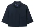 Vista frontale dettagliata di un blazer corto blu navy a maniche corte con collo coreano - XS / Top / Blu navy